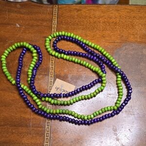 Green and Purple Wooden (?) Beaded Necklaces